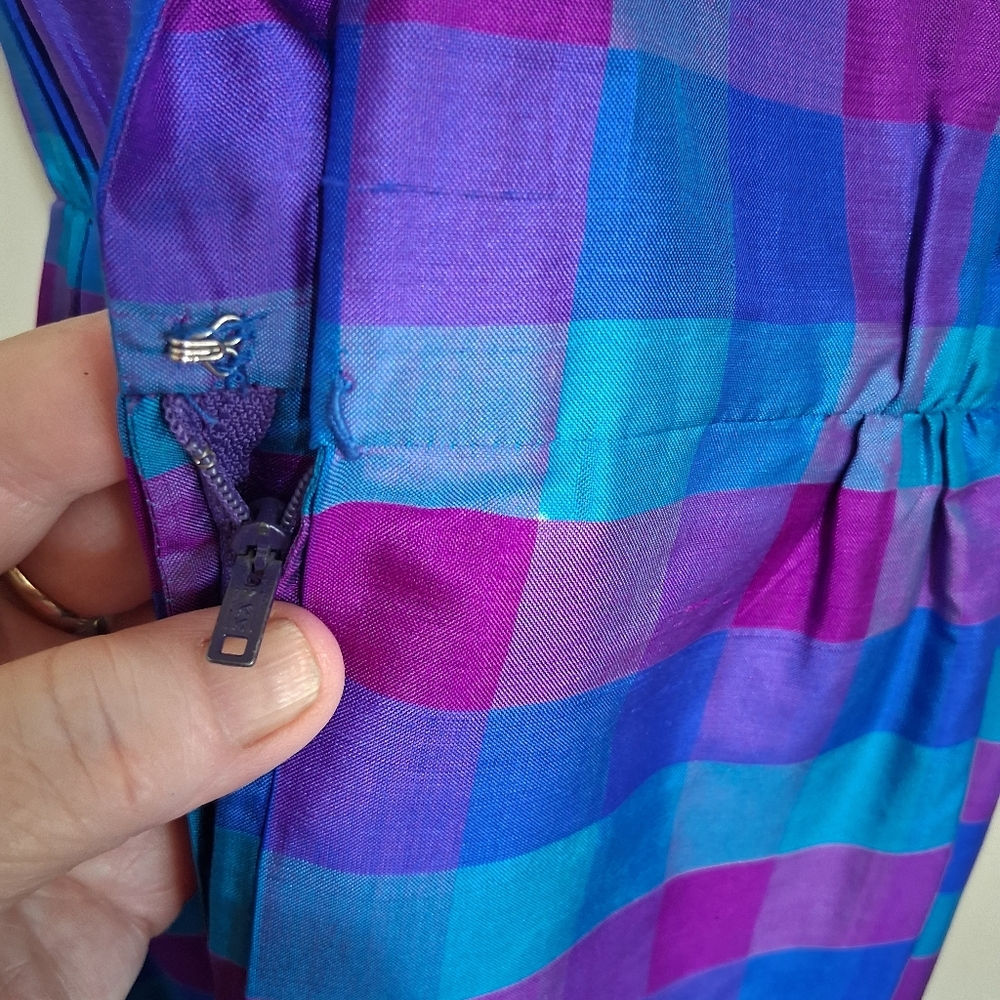Vibrant Plaid 100% Silk Taylored Dress Size 12 Star Of Siam - Picture 11 of 16